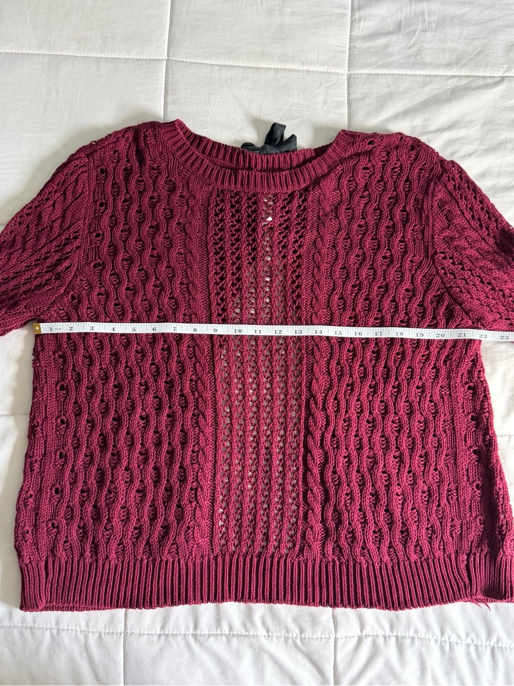 Womens Open-Back Cable Knit Burgundy Cardigan - XL - Picture 5 of 7